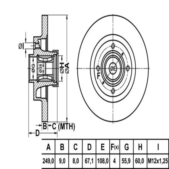 FREN DISK ARKA DUZ 249-4 ( PEUGEOT: 207 307 06 -  / CITROEN: C4 04 - 11)