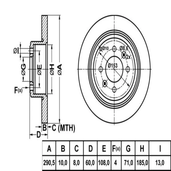 FREN DISK ARKA DUZ 290-4 ( PEUGEOT: 406 95 - 04 )