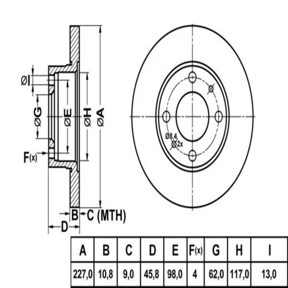 FREN DISK ON DUZ 227-4 ( FIAT: M131 66 - 99 / FIAT: UNO 83 - 95)