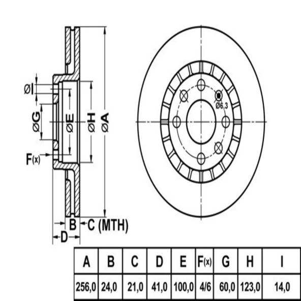 FREN DISK ON HAVA KANALLI 256-4 ( OPEL: ASTRA F G ASCONA 91 - 98 )