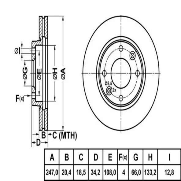 FREN DISK ON HAVA KANALLI 247-4 ( PEUGEOT: 106 306 1.4 96 - 04 / CITROEN: SAXO 96 - 04)