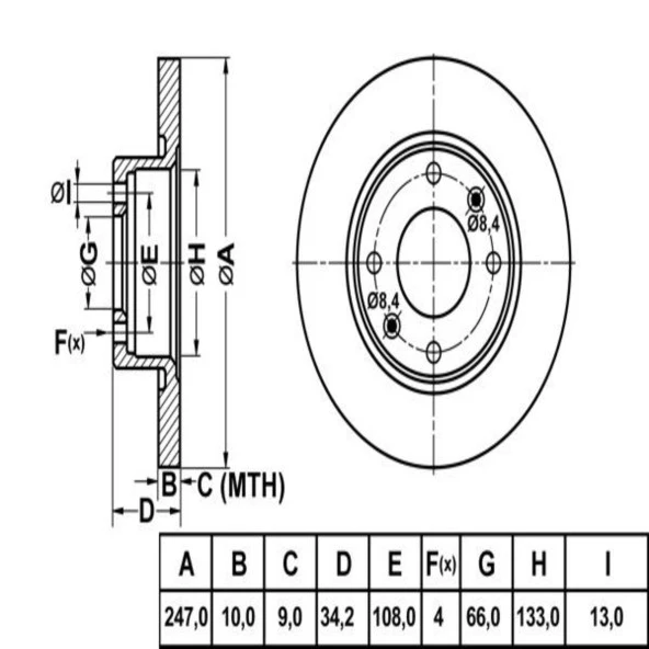 FREN DISK ON DUZ 247-4 ( PEUGEOT: 106 91 - 04 / CITROEN: SAXO 96 - 04)