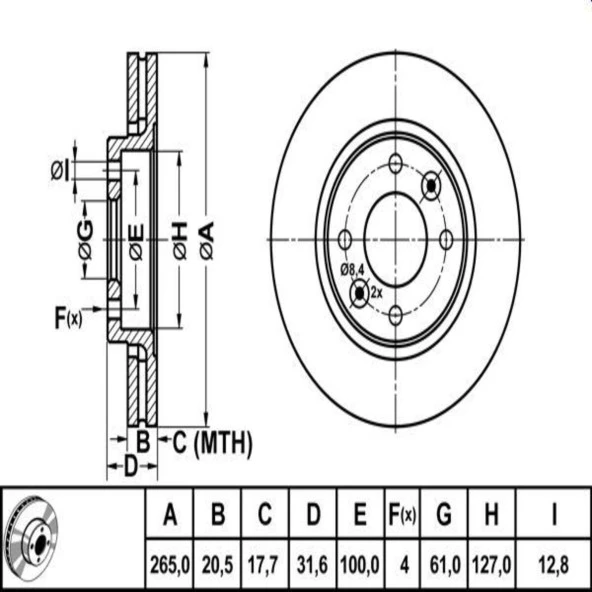 FREN DISK ON HAVA KANALLI 265-4 ( RENAULT: R21 CONCORDE 90 -  )