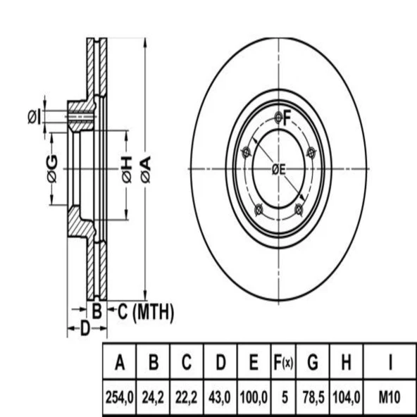 FREN DISK ON HAVA KANALLI 254-5 ( FORD: TRANSIT T12 94 - 00 )14 JANT