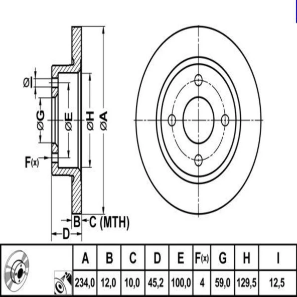 FREN DISK ON DUZ 234-4 ( NISSAN: MICRA II 92 - 02 )