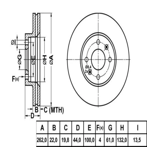 FREN DISK ON HAVA KANALLI 262-4 ( RENAULT: LAGUNA I MEGANE SCENIC 93 - 01 )
