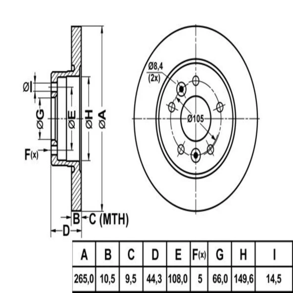 FREN DISK ARKA DUZ 265-4 ( RENAULT: LAGUNA SAFRANE 93 - 01 )