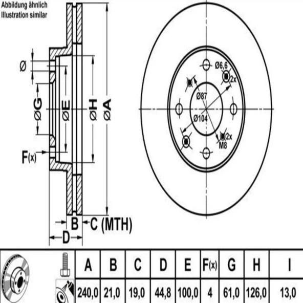 FREN DISKI ON HAVALI HONDA CIVIC 1.4 1.5 1992-2000 240×4
