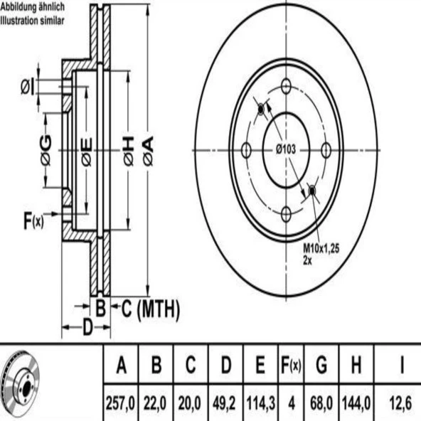 FREN DISK ON HAVA KANALLI 257-4 ( NISSAN: PRIMERA P10 P11 ALMERA II 90 - 97 )