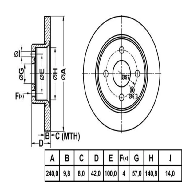 FREN DISK ARKA DUZ 240-4 ( OPEL: ASTRA G H 97 - 02 )