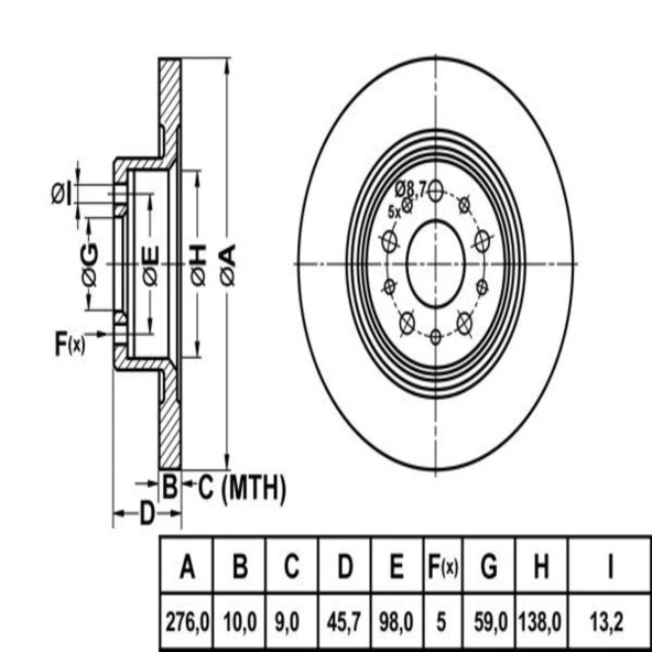 FREN DISK ARKA DUZ 276-5 ( ALFA ROMEO: 156 03 -  )