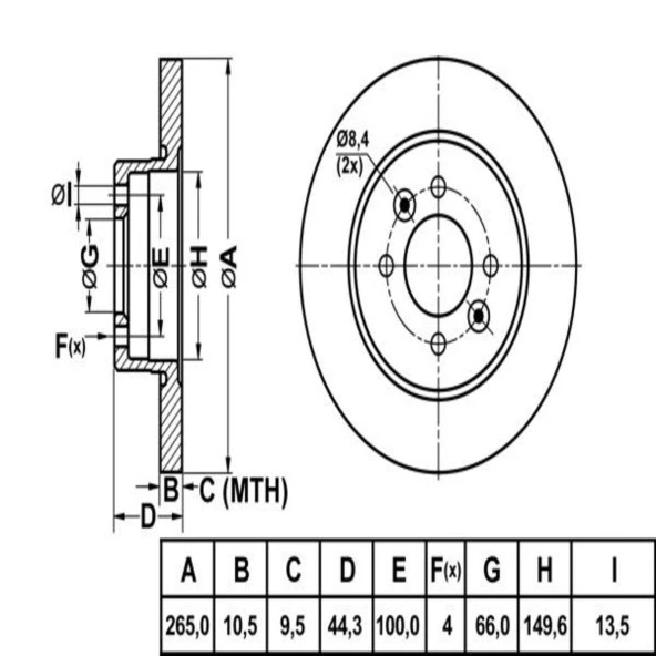 FREN DISK ARKA DUZ 265-4 ( RENAULT: LAGUNA SAFRANE 93 - 01 )