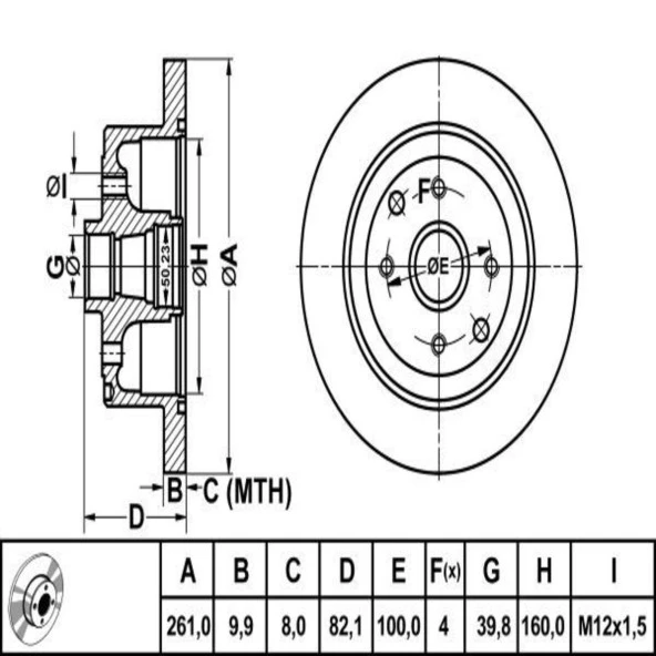 FREN DISK ARKA DUZ 261-4 ( OPEL: VECTRA A 88 - 95 )