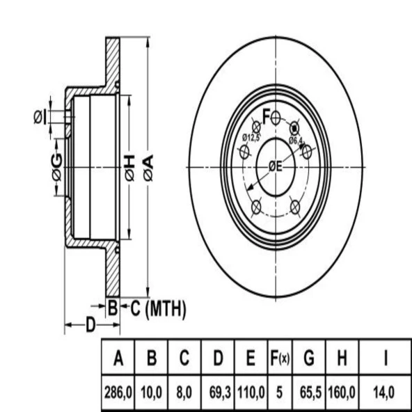 FREN DISK ARKA DUZ 286-5 ( OPEL: VECTRA B 99 -  )