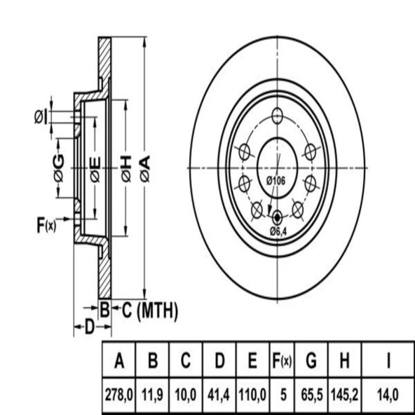FREN DISK ARKA DUZ 278-5 ( OPEL: VECTRA C 02 -  )