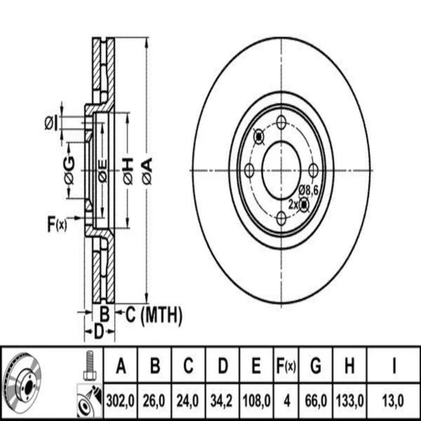 FREN DISK ON HAVA KANALLI 302-4 ( PEUGEOT: 308 3008 5008 09 -  / CITROEN: C4 04 - 11)