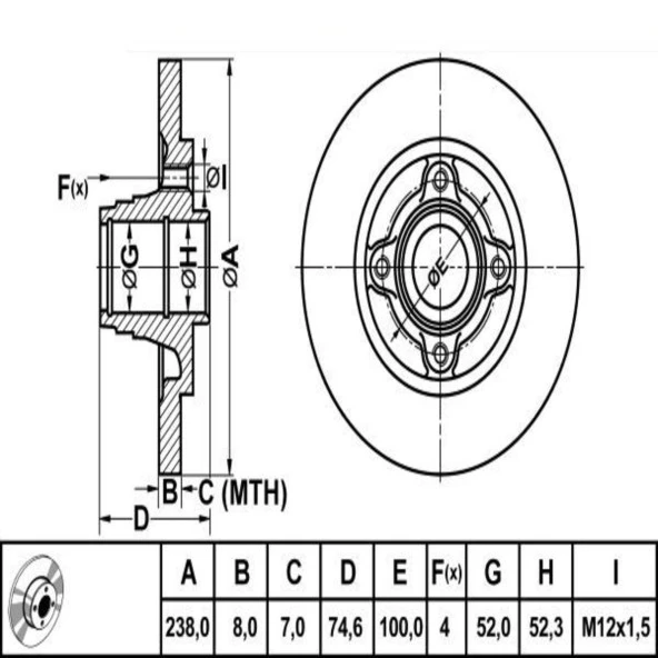 FREN DISK ARKA DUZ 238-4 ( RENAULT: R19 MEGANE CLIO II  -  )