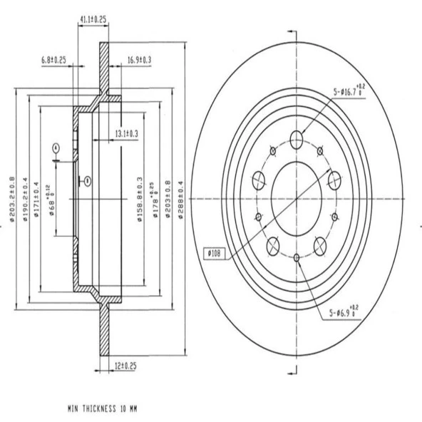 FREN DISK ARKA  288-5 ( VOLVO: S60 S80 00 -)