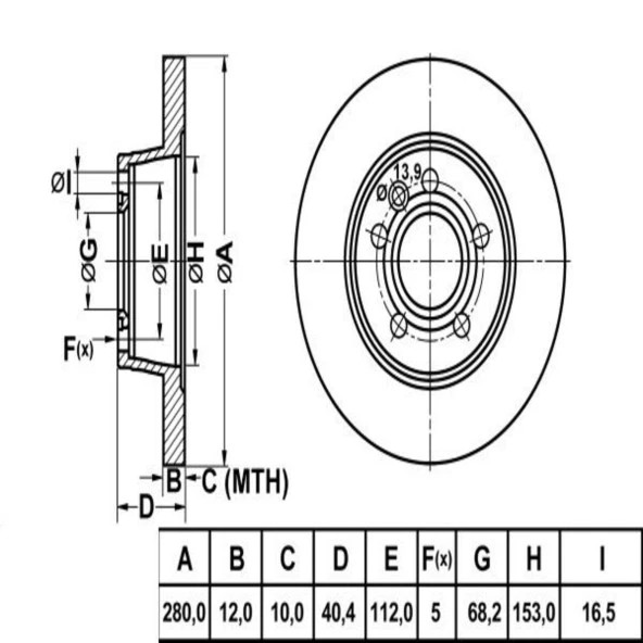 ARKA FREN DISKI-280X125×112 (VW TRANSPORTER 96-04)