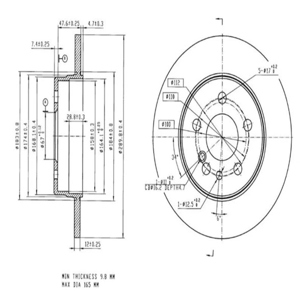 FREN DISK ARKA  290-5-(MERCEDES : S SERISI W140 19931998  )