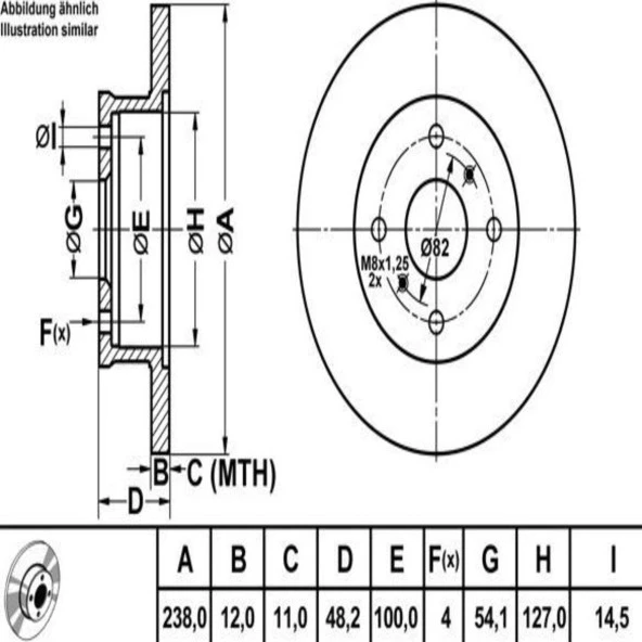 FREN DISK ON DUZ 238-4 ( TOYOTA: COROLLA 88 - 92 ) 54C