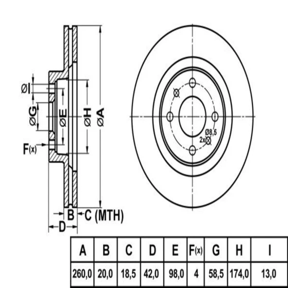 FREN DISK ON HAVA KANALLI 260-4 ( LADA: VEGA 112 HATCHBACK 95 -  )