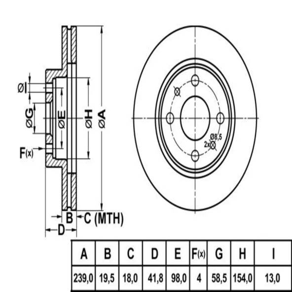 FREN DISK ON HAVA KANALLI 239-4 ( LADA: VEGA 110 95 - 12 )