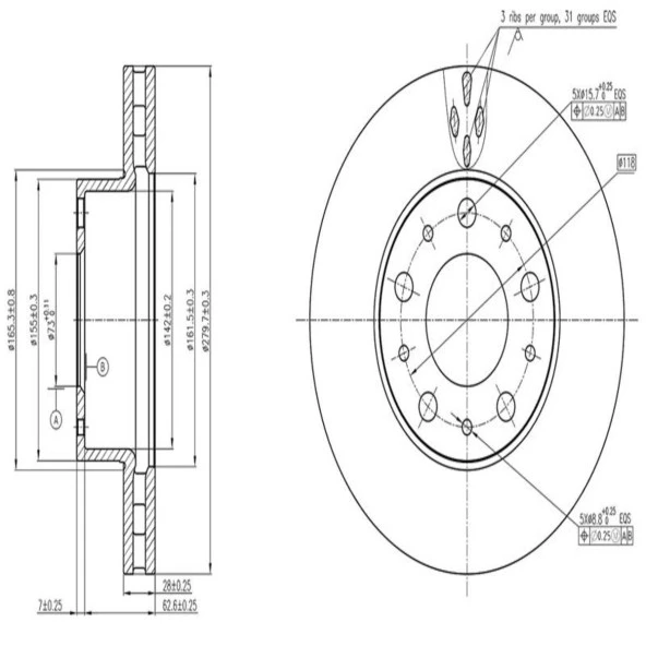 FREN DISK ON HAVA KANALLI 280-5 ( FIAT: DUCATO V 250 06 -  / PEUGEOT: BOXER III JUMPER III 06 - )