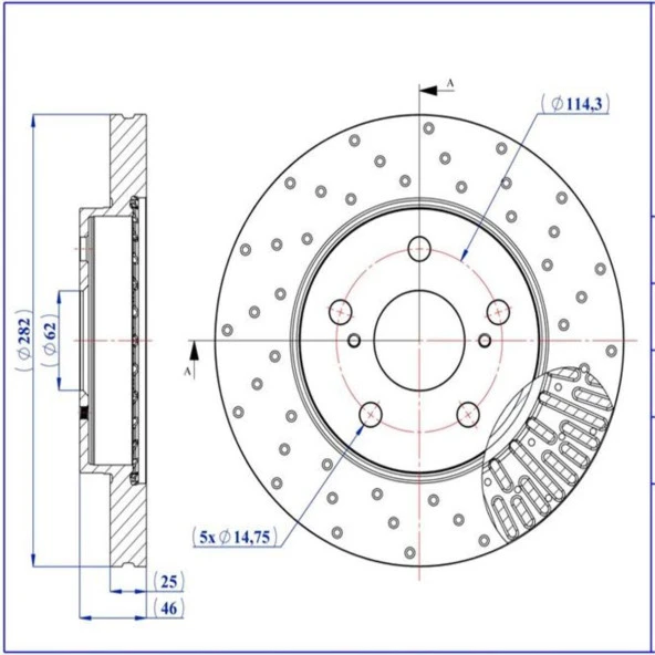 FREN DISK ON HAVA KANALLI Ø282-5-(TOYOTA : COROLLA  1.6 - 1.8 VVTI HYBRID 2019 )PERFORMANS