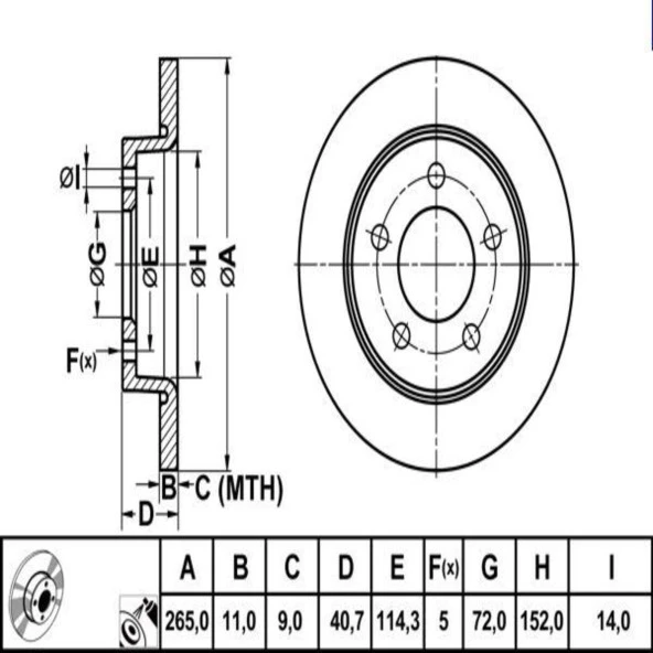 FREN DISKI ARKA DUZ (265-5)-(MAZDA-3 0310 )