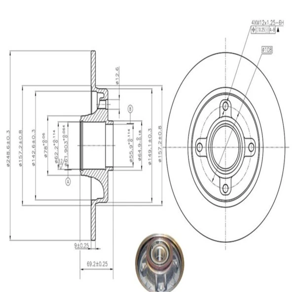 FREN DISK ARKA RULMANLI 249-4 ( PEUGEOT  207 307 06 -  / CITROEN  C3 II 09 - 10)