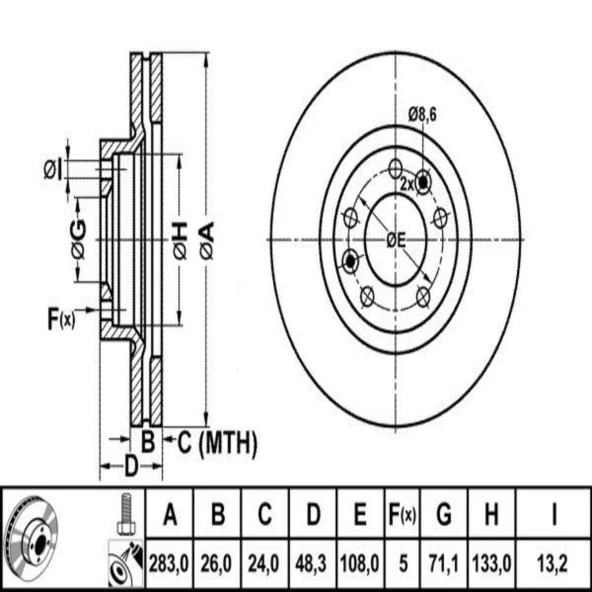 FREN DISK ON HAVA KANALLI 283-5 ( PEUGEOT: 407 SW 04 -  )
