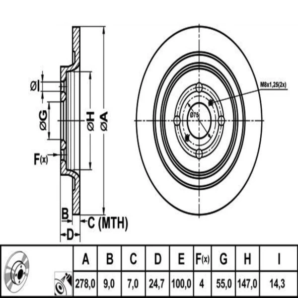 FREN DISK ARKA DUZ 278-4 ( TOYOTA: YARIS 06 - 13 / YARIS HYBRID:  12 - )