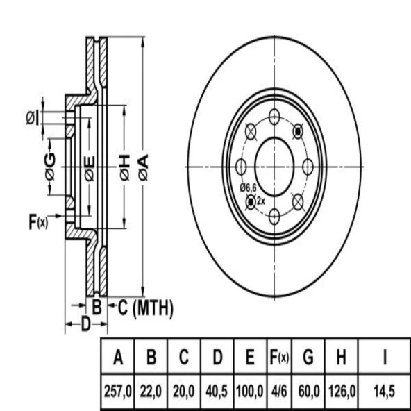 FREN DISKI ON HAVALI 257MM 4 BIJON - ( FIAT : GRANDE PUNTO 1.2 1.4 1.3 JTD 05 / OPEL : CORSA D 1.0 1.2 1.4 1.3 CDTI 06)