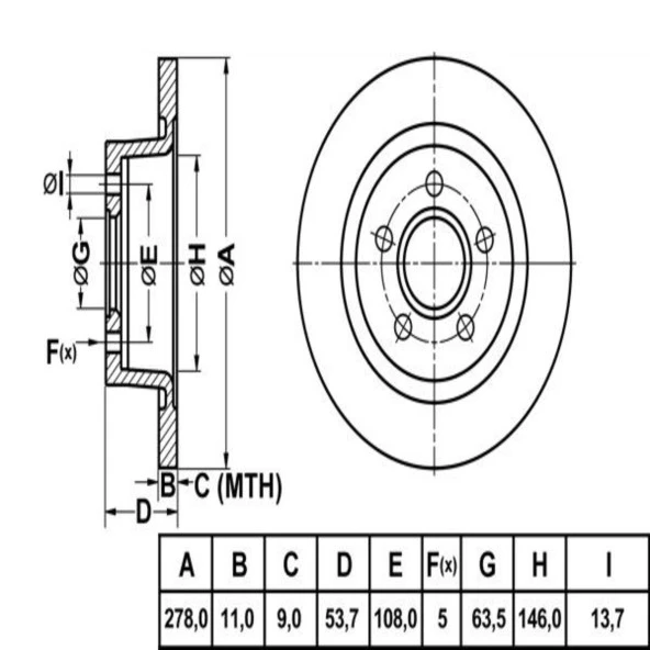 FREN DISK ARKA DUZ 278-5 ( FORD: CONNECT 02 -  )