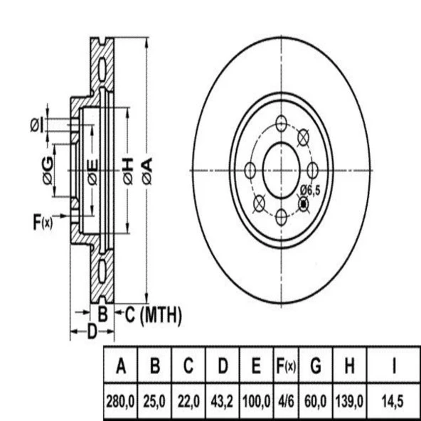 FREN DISK ON HAVA KANALLI 280-4 ( OPEL: ASTRA H MERIVA 03 -  )
