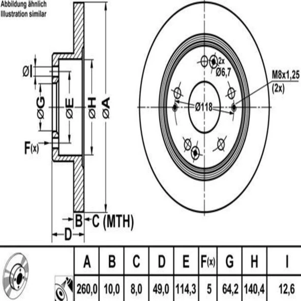 FREN DISK ARKA DUZ 260-5 ( HONDA: ACCORD 03 - 08 )