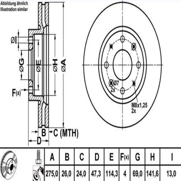 FREN DISK HAVALI ON KIA CERATO 2004- (275×4)