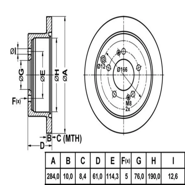 FREN DISK ARKA DUZ 284-5 ( HYUNDAI: TUCSON 04 - 10 / KIA: SPORTAGE 04 - 10)