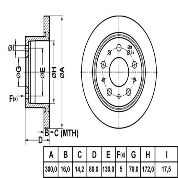 FREN DISK ARKA DUZ 300-5 ( FIAT: DUCATO V 250 06 -  / PEUGEOT: BOXER III 06 - )