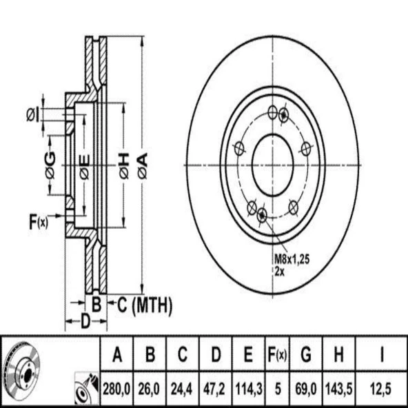 FREN DISK ON HAVA KANALLI 280-5 ( HYUNDAI: I30 TUCSON KIA: CERATO CEED 07 - 12  )