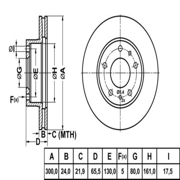 FREN DISK ON HAVA KANALLI 300-5 ( FIAT: DUCATO V 250 02 - 06 / PEUGEOT: BOXER III 06 - )