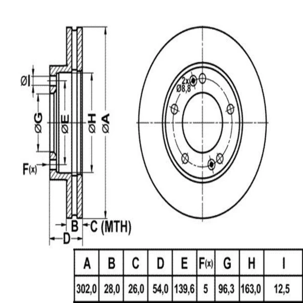 FREN DISK ON HAVA KANALLI 302-5 ( KIA: SORENTO 02 - 10 )