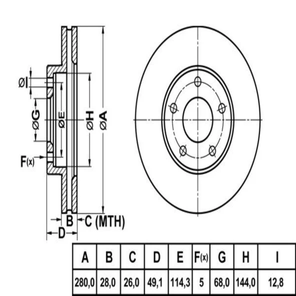 FREN DISK ON HAVA KANALLI 280-5 ( NISSAN: PRIMERA P12 XTRAIL MAXIMA 00 - 10 )