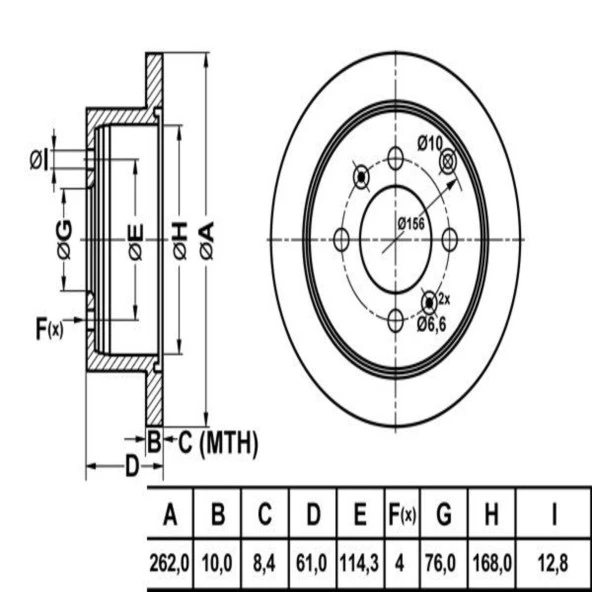 FREN DISK ARKA  262-4-(HYUNDAI : SONATA IV 20012004 HYUNDAI : MATRIX 20012010 KIA : MAGENTIS 20012005  )