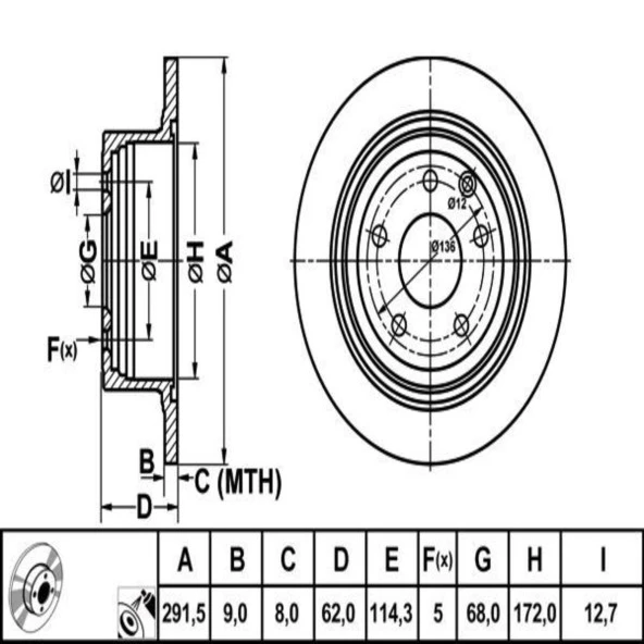 FREN DISKI ARKA DUZ NISSAN QASHQAI J10 07-13 JUKE 10- PULSAR 14-292×5