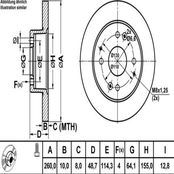 FREN DISK ARKA DUZ 260-4 ( HONDA: ACCORD IV 90 - 98 / ROVER : 600 9399 )