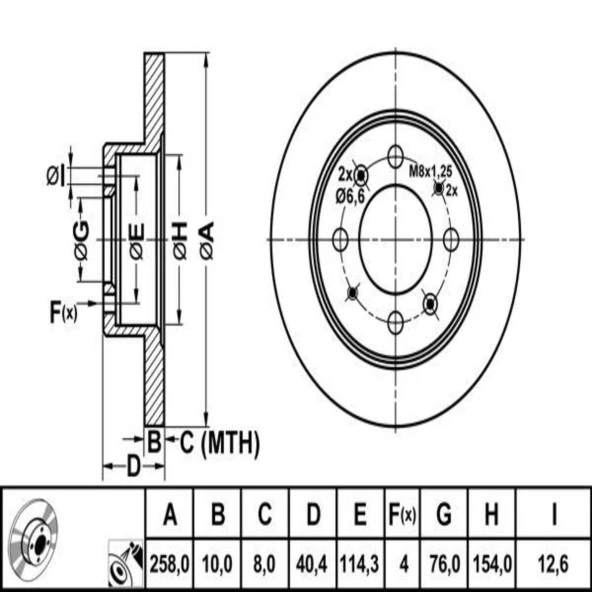 FREN DISK ARKA DUZ 258-4 ( HYUNDAI: ELANTRA 96 - 06 )