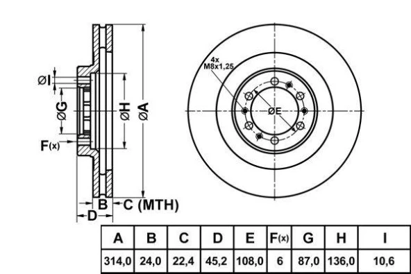 FREN DISK ON HAVA KANALLI 314-6 ( MITSUBISHI: L200 0205 MAGNUM 4WD / PAJERO 0105 4WD)