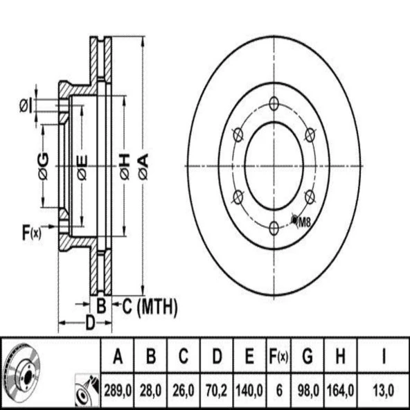 FREN DISK ON HAVA KANALLI 288,5-6 ( FORD: RANGER4×4 02 / MAZDA: BT50 06-4×4 / B2500 96-06 )
